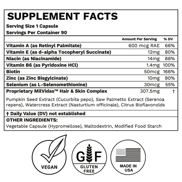 MilVidas™ - Hair Growth + Skin Support Supplement - 90 Capsules | 3 Month Supply - Image 5